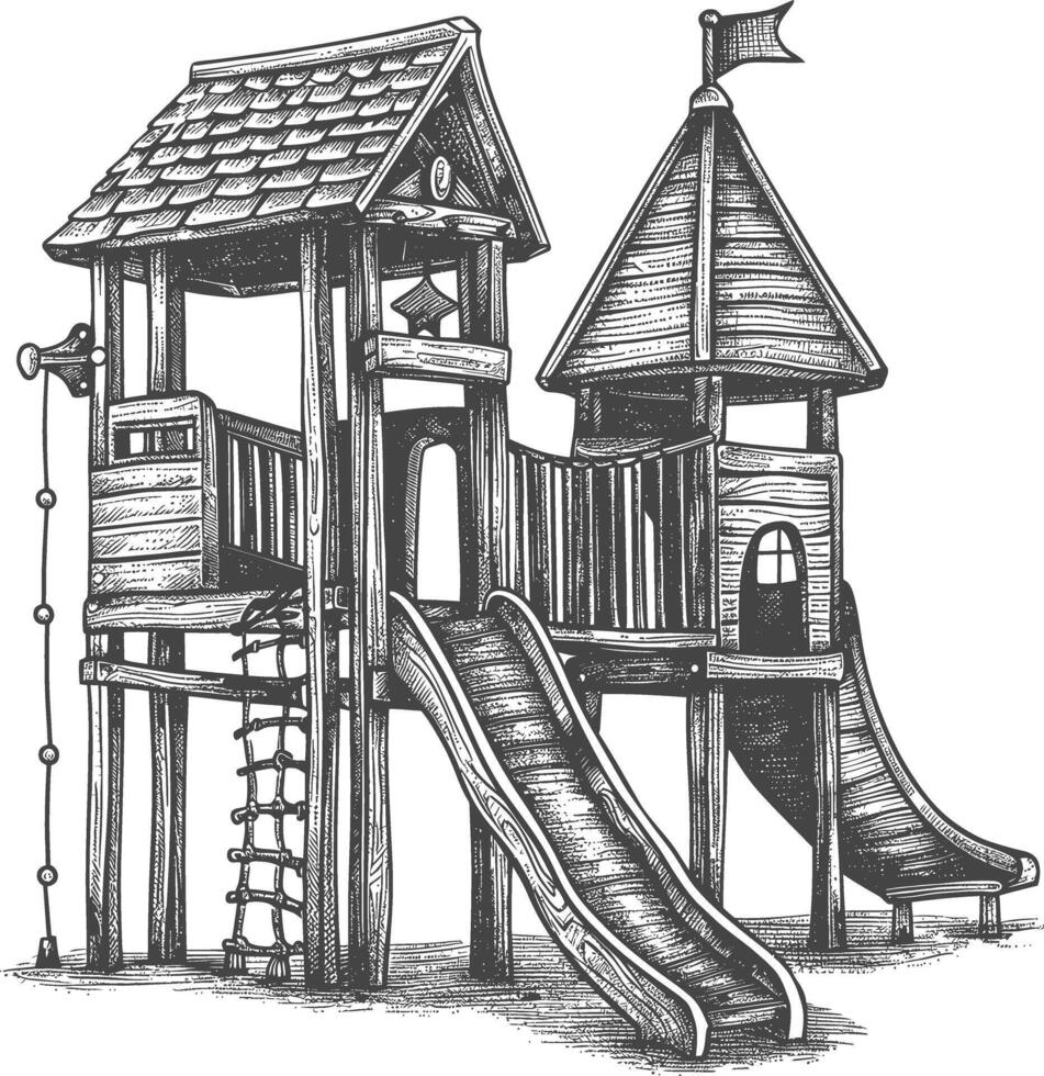 play equipment in the playground image using Old engraving style vector