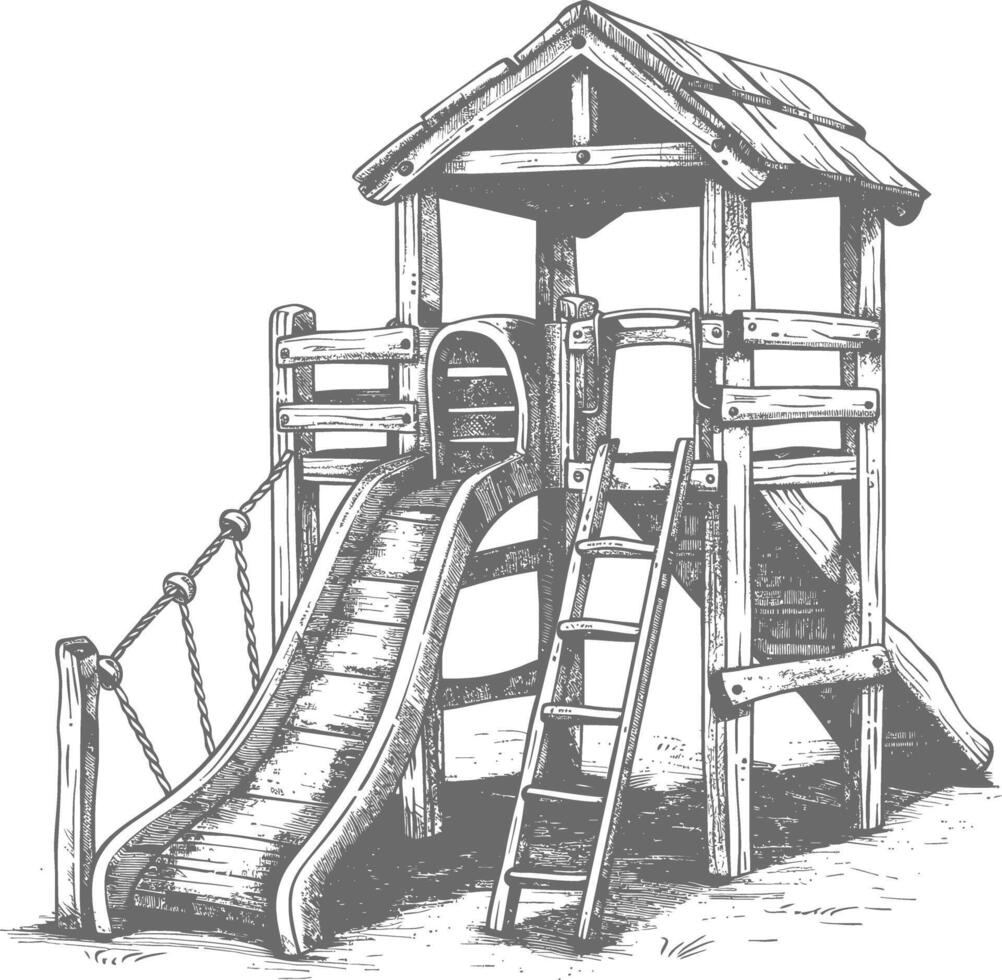 play equipment in the playground image using Old engraving style vector