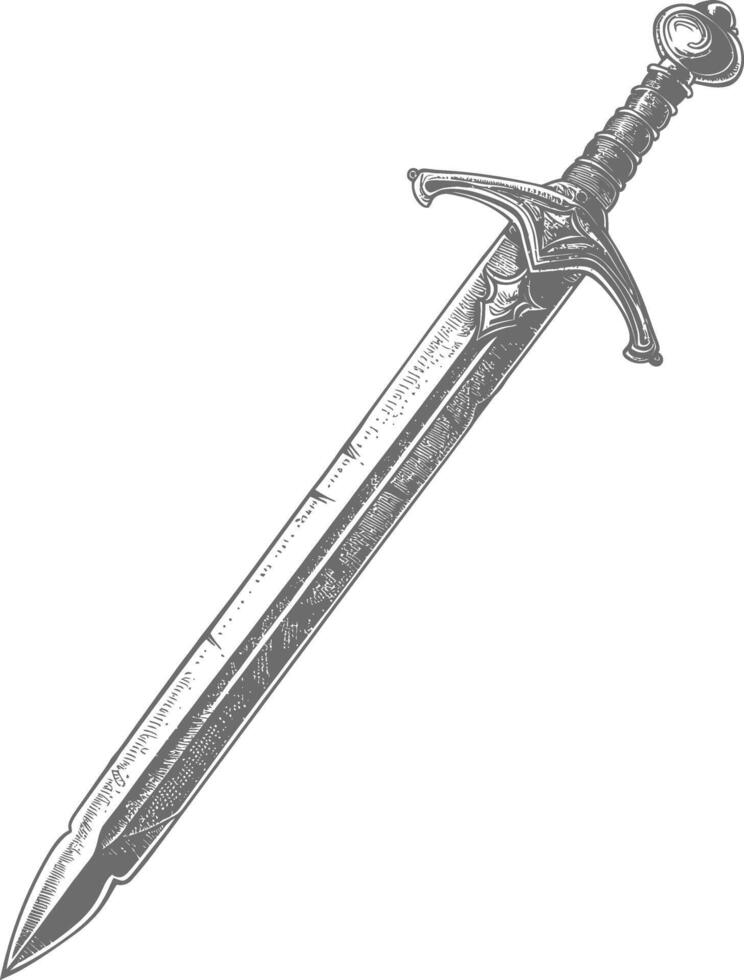 obselote rusty sword image using Old engraving style vector