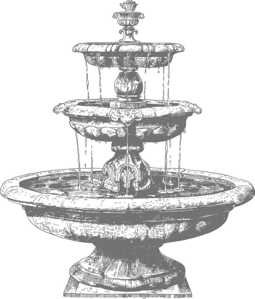 water fountain or water well image using Old engraving style vector