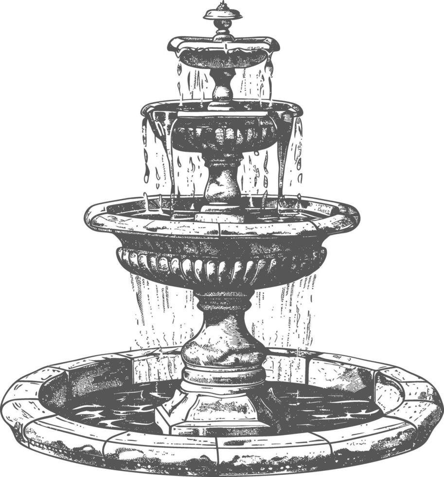 water fountain or water well image using Old engraving style vector