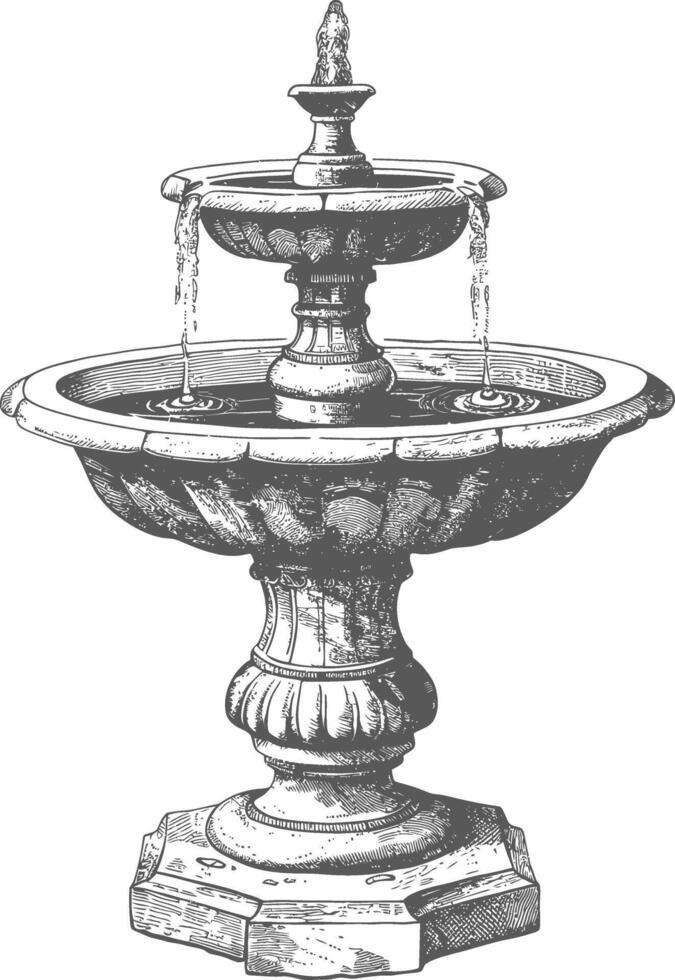 agua fuente o agua bien imagen utilizando antiguo grabado estilo vector