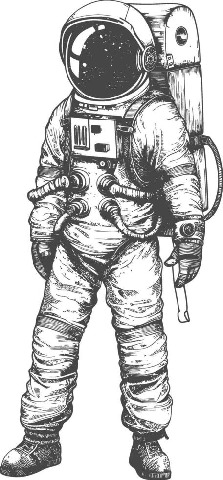 astronaut full body images using Old engraving style body black color only vector