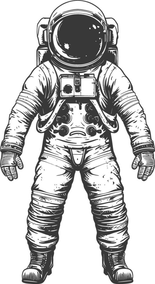 astronauta lleno cuerpo imágenes utilizando antiguo grabado estilo cuerpo negro color solamente vector