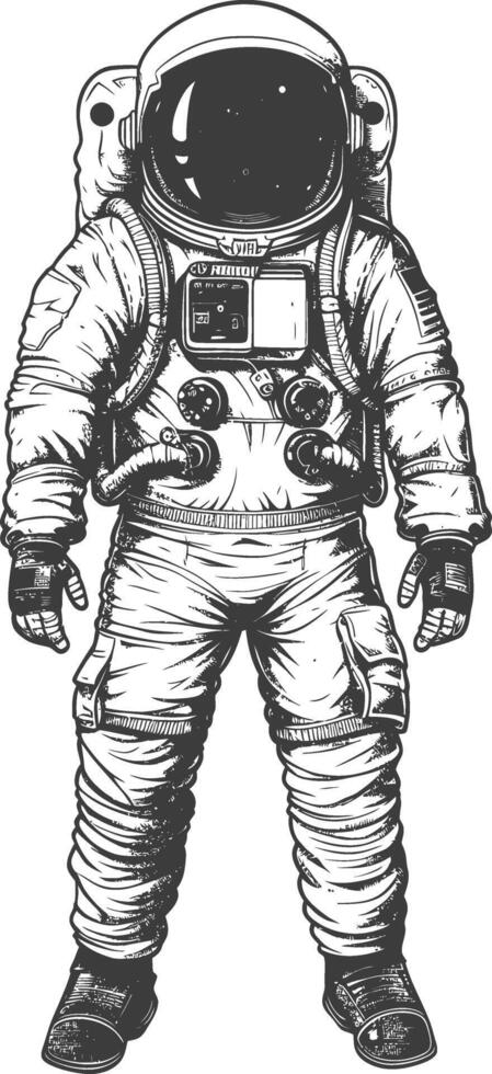 astronauta lleno cuerpo imágenes utilizando antiguo grabado estilo cuerpo negro color solamente vector