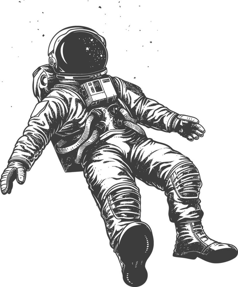 astronauta flotante en espacio lleno cuerpo imágenes utilizando antiguo grabado estilo cuerpo negro color solamente vector
