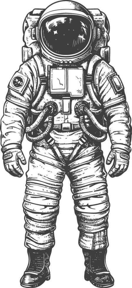 astronauta lleno cuerpo imágenes utilizando antiguo grabado estilo cuerpo negro color solamente vector