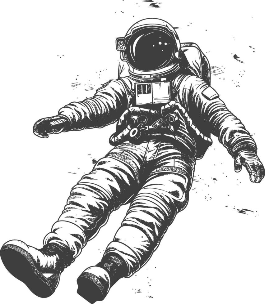 astronaut floating in space full body images using Old engraving style body black color only vector