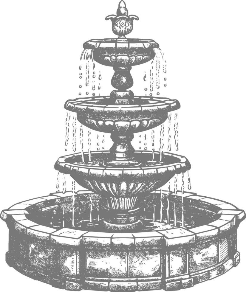 water fountain or water well image using Old engraving style vector