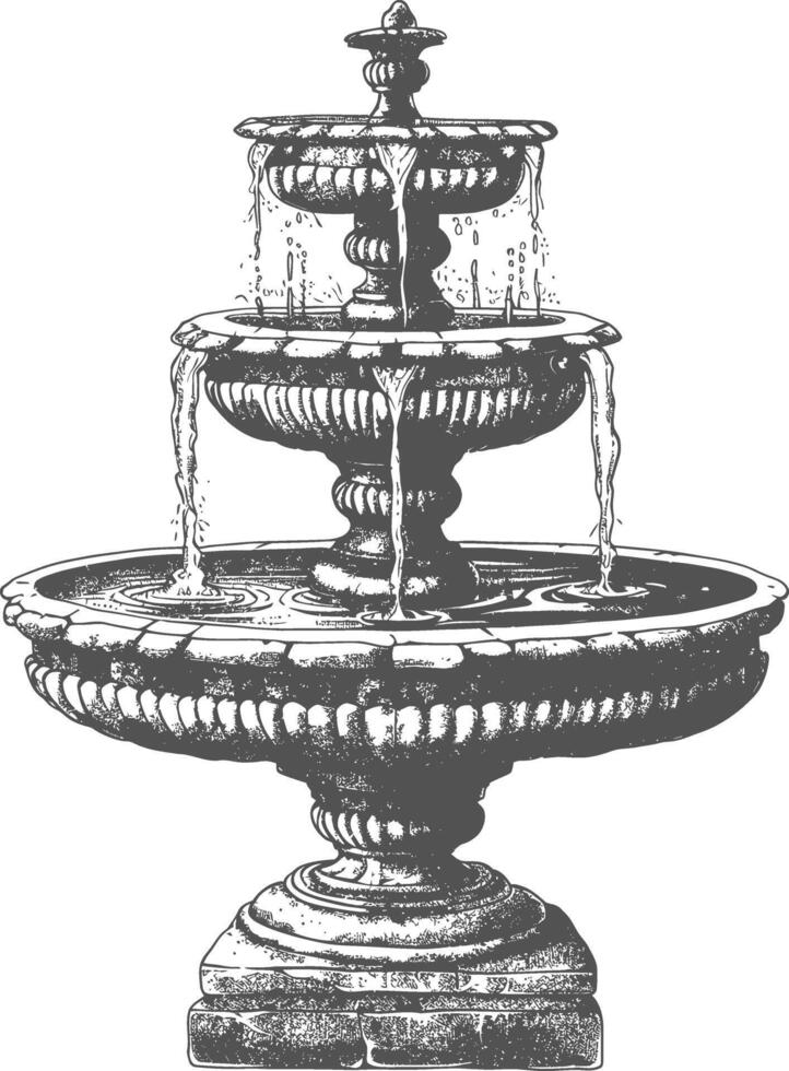 water fountain or water well image using Old engraving style vector