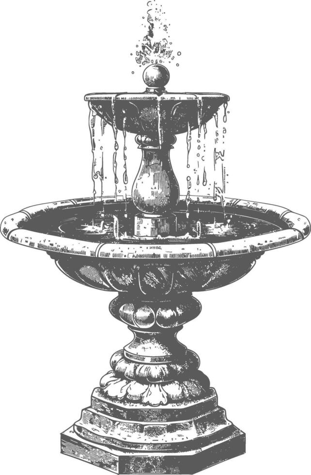 water fountain or water well image using Old engraving style vector