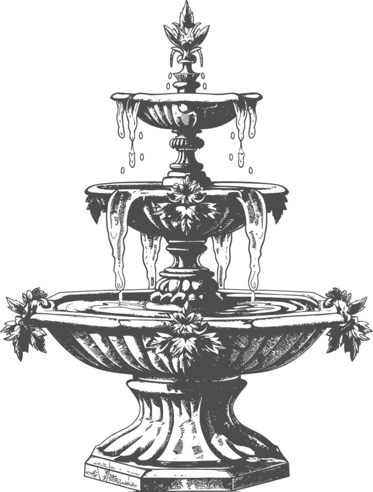 water fountain or water well image using Old engraving style vector