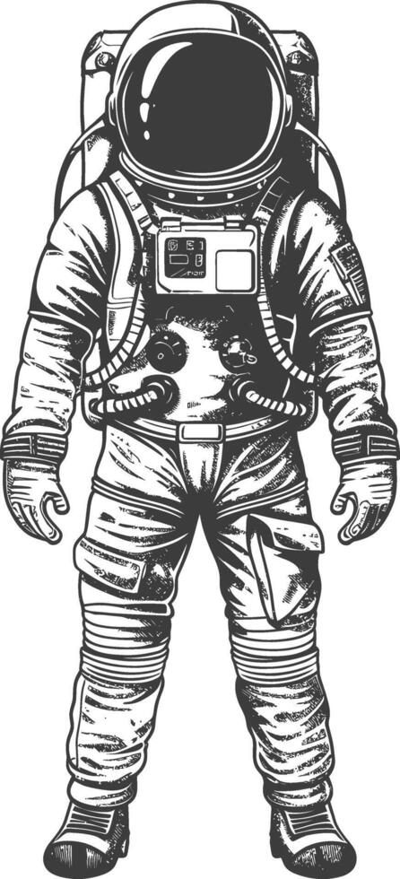 astronauta lleno cuerpo imágenes utilizando antiguo grabado estilo cuerpo negro color solamente vector