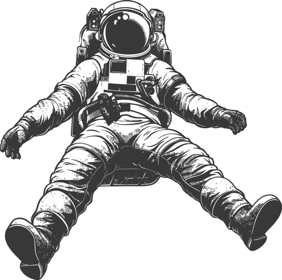 astronaut floating in space full body images using Old engraving style body black color only vector