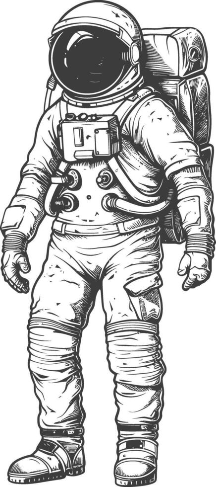 astronauta lleno cuerpo imágenes utilizando antiguo grabado estilo cuerpo negro color solamente vector