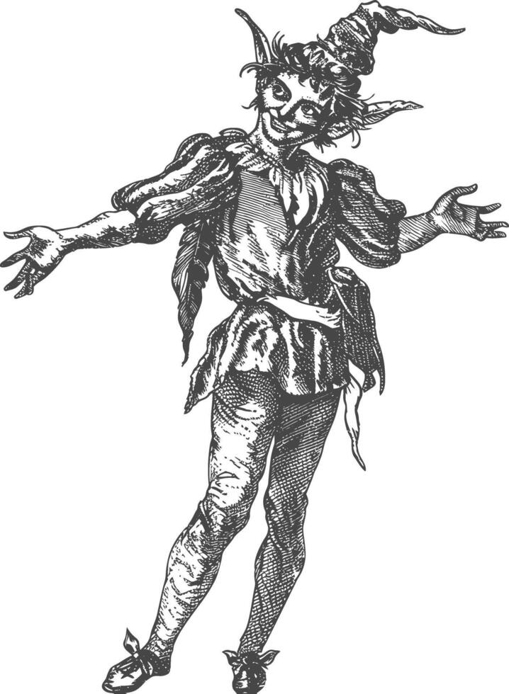 elf full body images using Old engraving style body black color only vector
