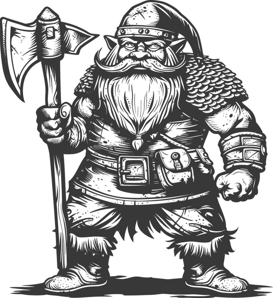 dwarf warrior full body images using Old engraving style body black color only vector
