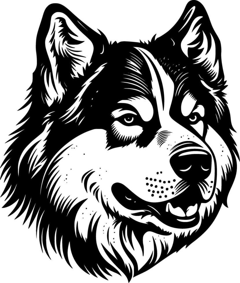 Alaskan Malamute, Black and White illustration vector