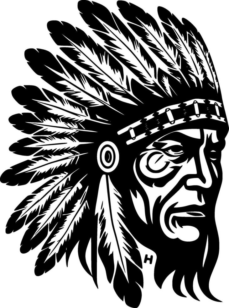 Indian Chief - Black and White Isolated Icon - illustration vector