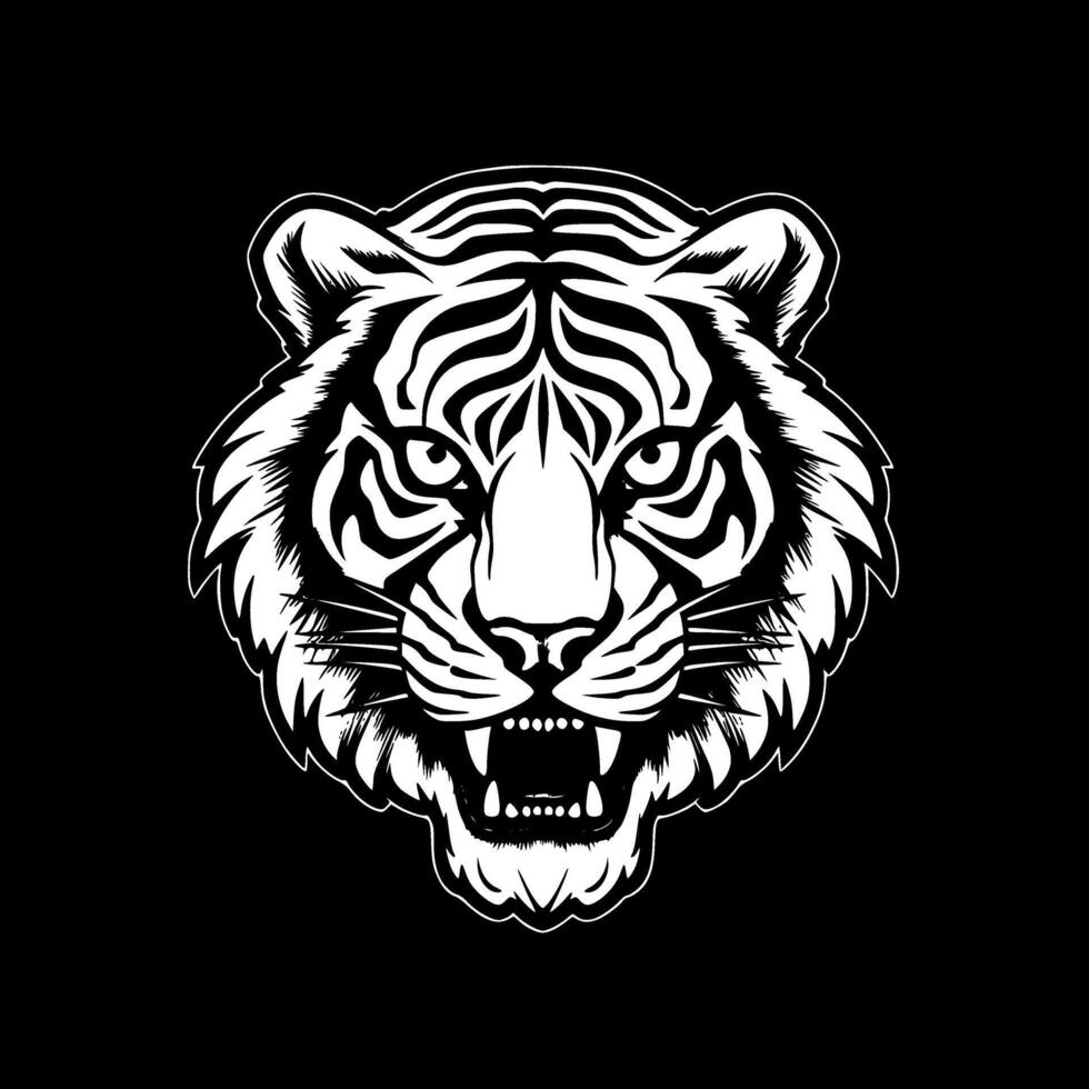 Tiger - Black and White Isolated Icon - illustration vector