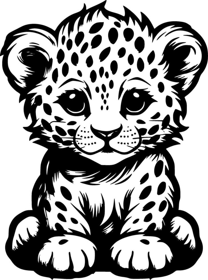 Leopard Baby, Black and White illustration vector