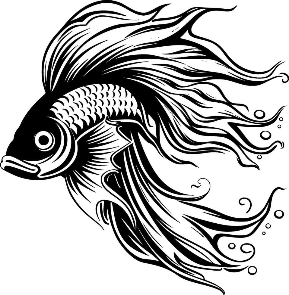 Betta pez, negro y blanco ilustración vector