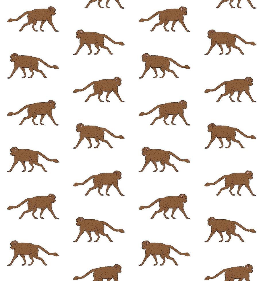 seamless pattern of brown hand drawn monkey vector