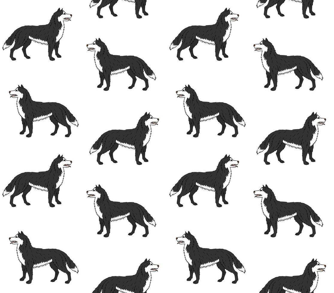 seamless pattern of sketch running husky vector