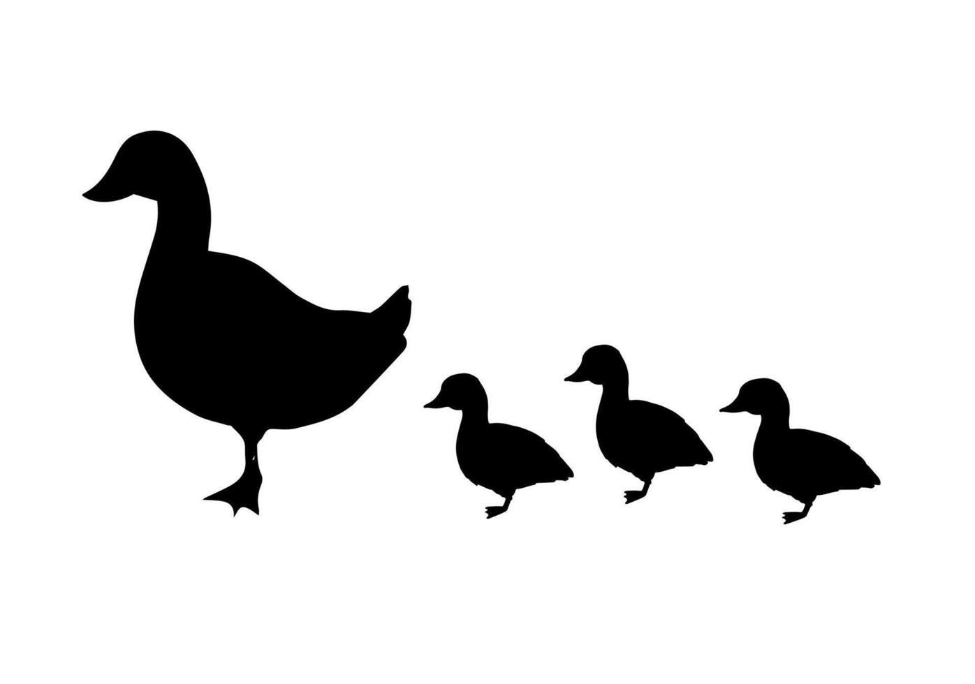 black duck and baby ducklings silhouette vector