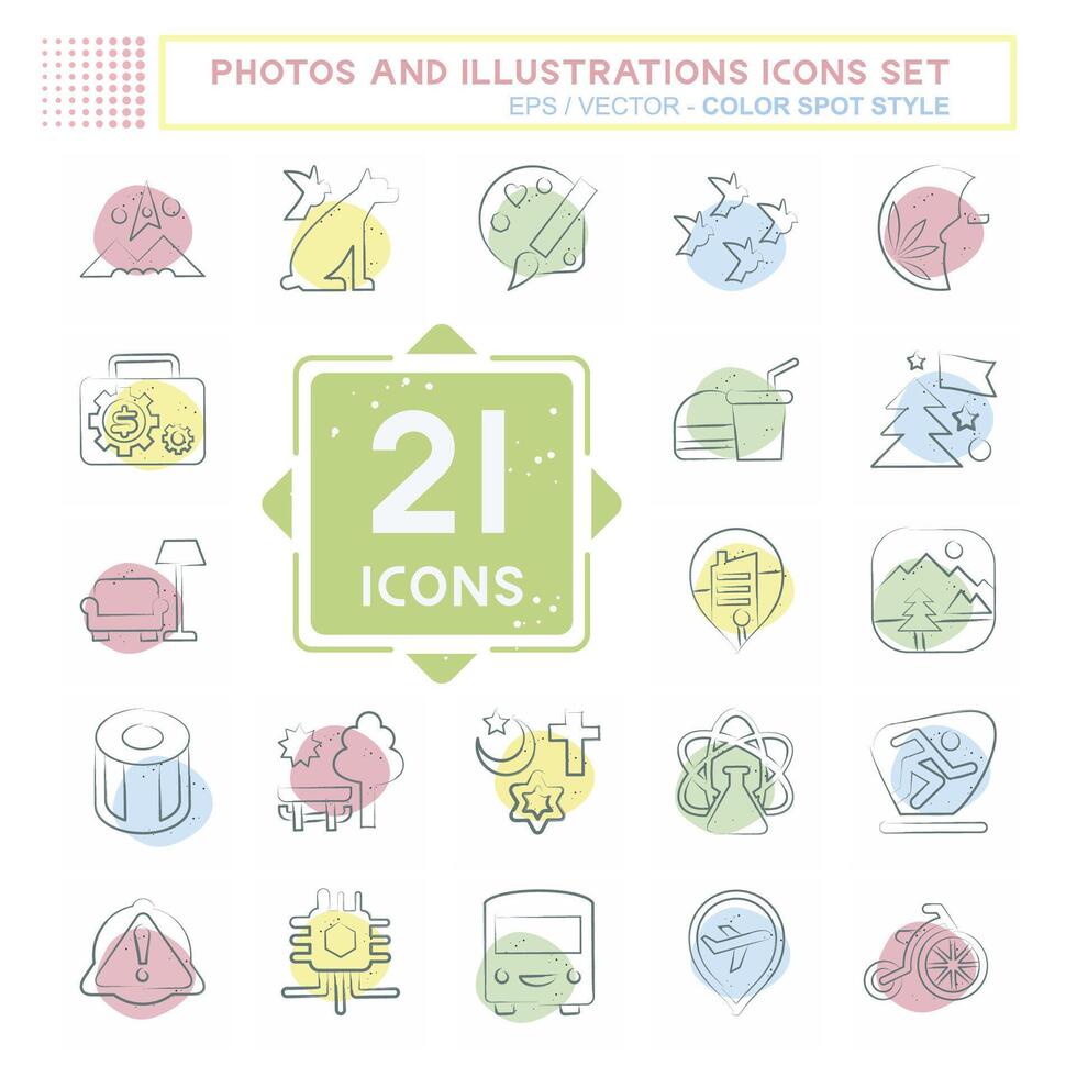 Icon Set Photos and Illustrations. related to Design and Art symbol. Color Spot Style. simple design illustration vector