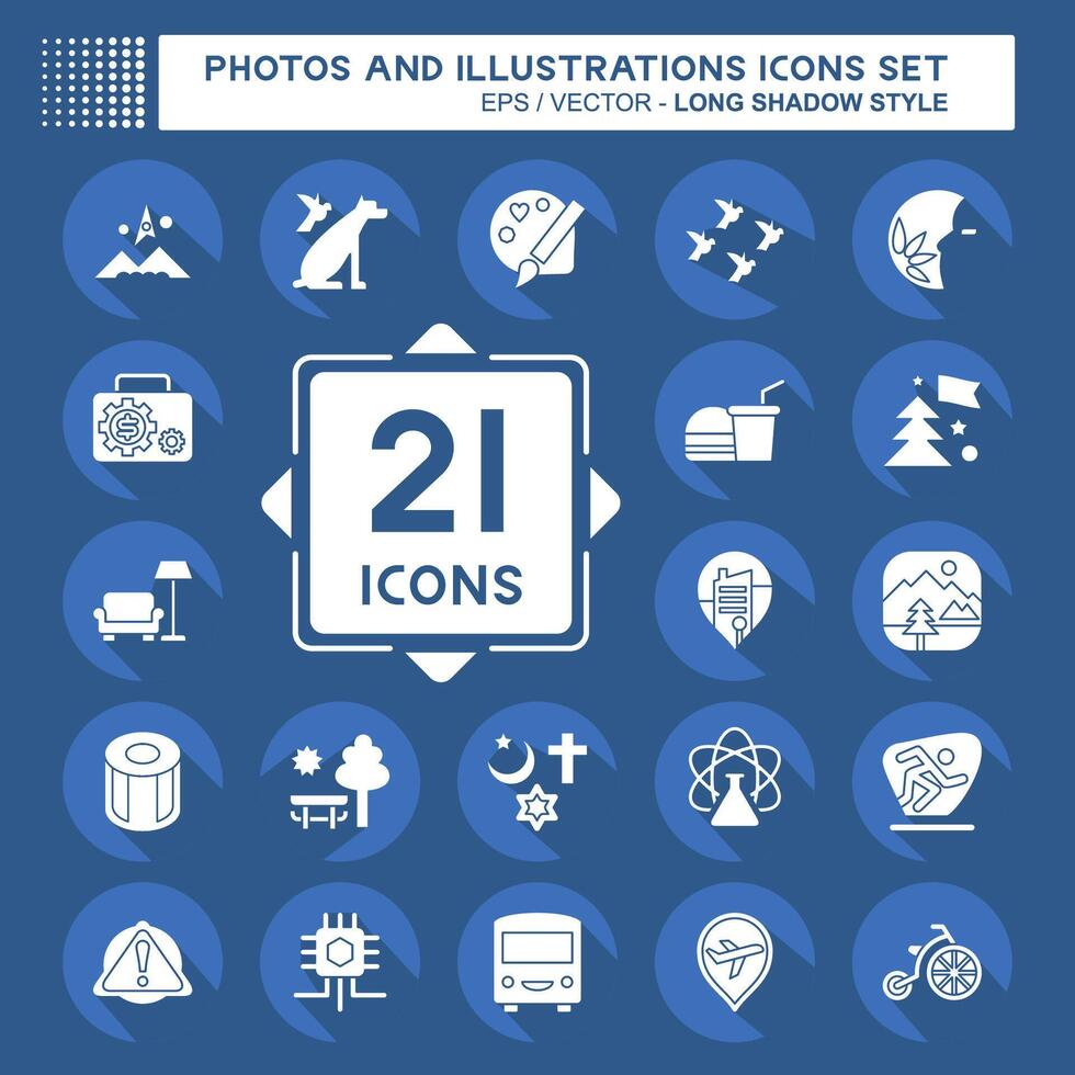 Icon Set Photos and Illustrations. related to Design and Art symbol. long shadow style. simple design illustration vector