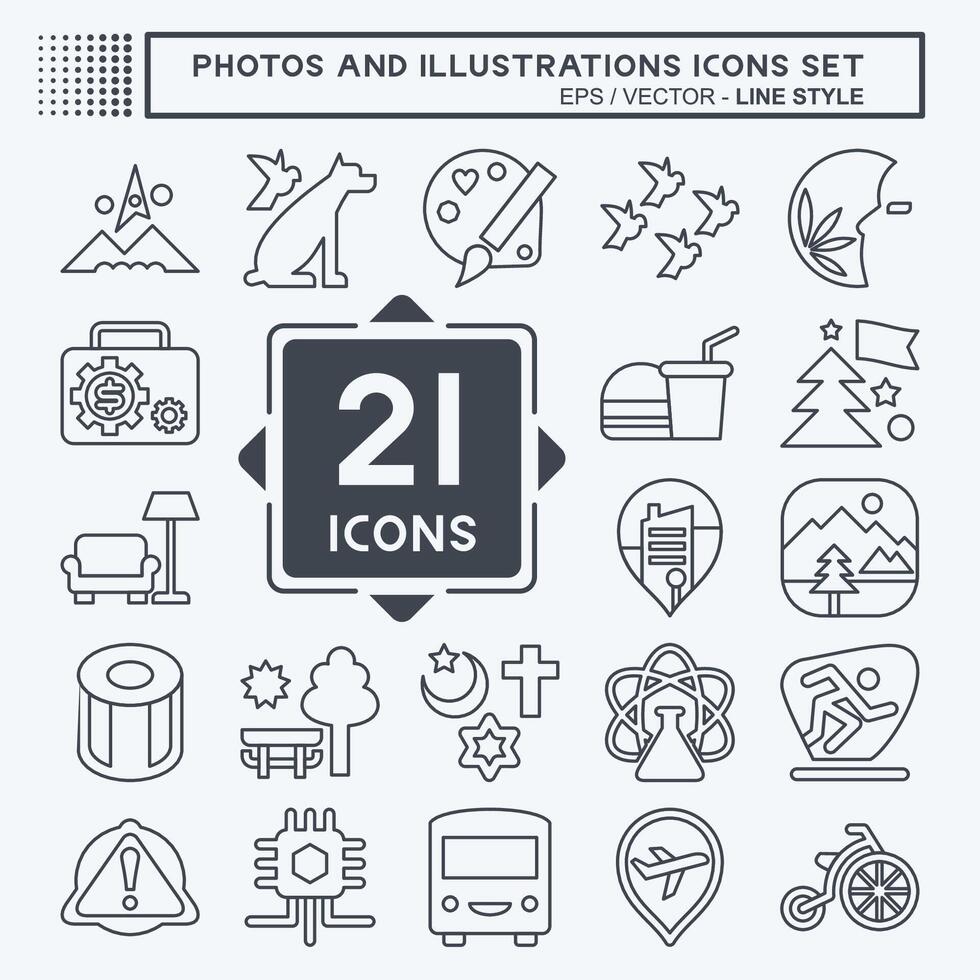 Icon Set Photos and Illustrations. related to Design and Art symbol. line style. simple design illustration vector