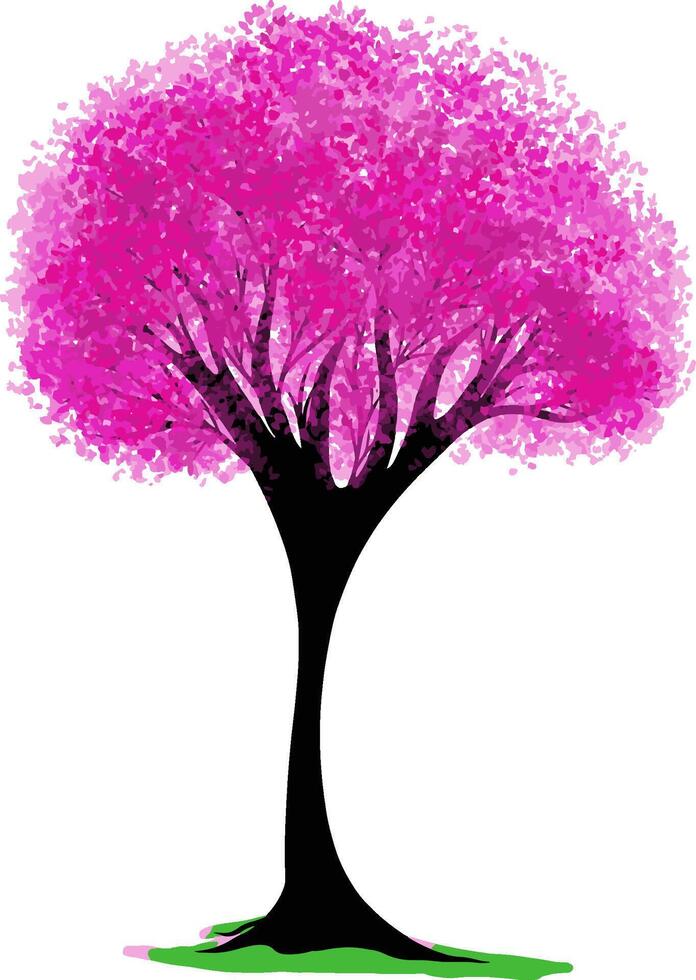 watercolor drawing of tree with pink leaf on white background. illustration vector