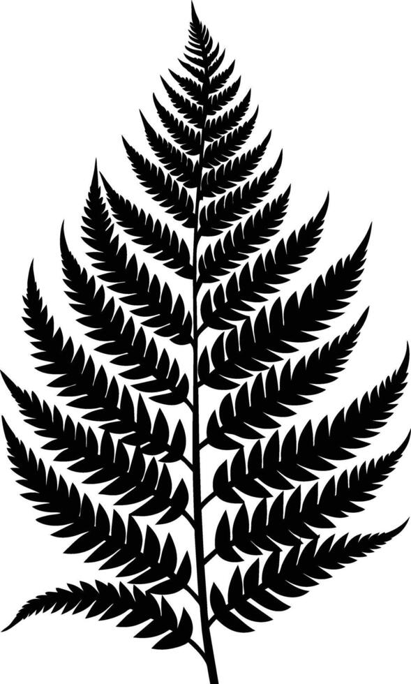 A black and white silhouette of a fern leaf vector