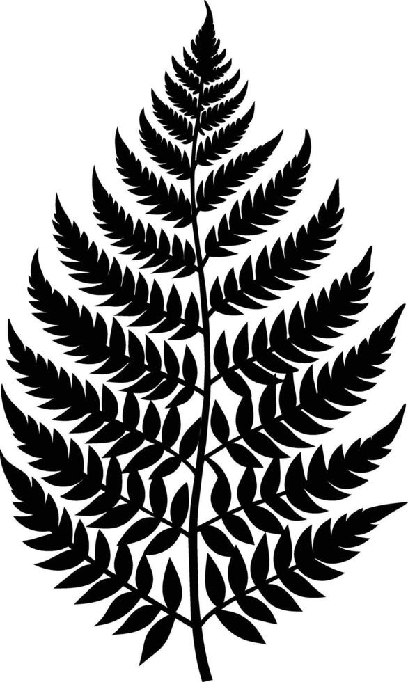 A black and white silhouette of a fern leaf vector