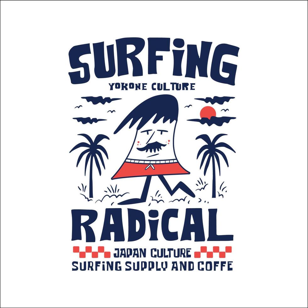 Exploring Surfing with a Japanese Twist Groovy Asia T-Shirt Design vector