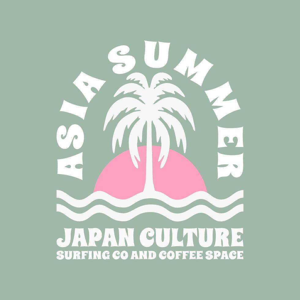 Exploring Surfing with a Japanese Twist Groovy Asia T-Shirt Design vector