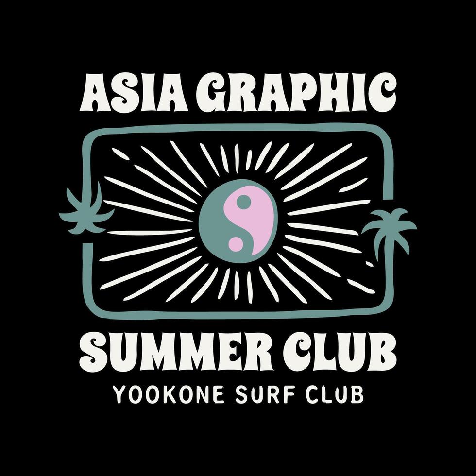 Exploring Surfing with a Japanese Twist Groovy Asia T-Shirt Design vector