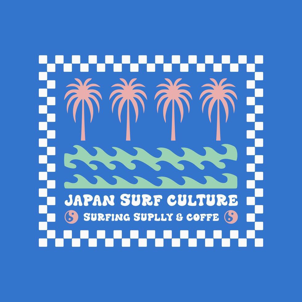 Exploring Surfing with a Japanese Twist Groovy Asia T-Shirt Design vector