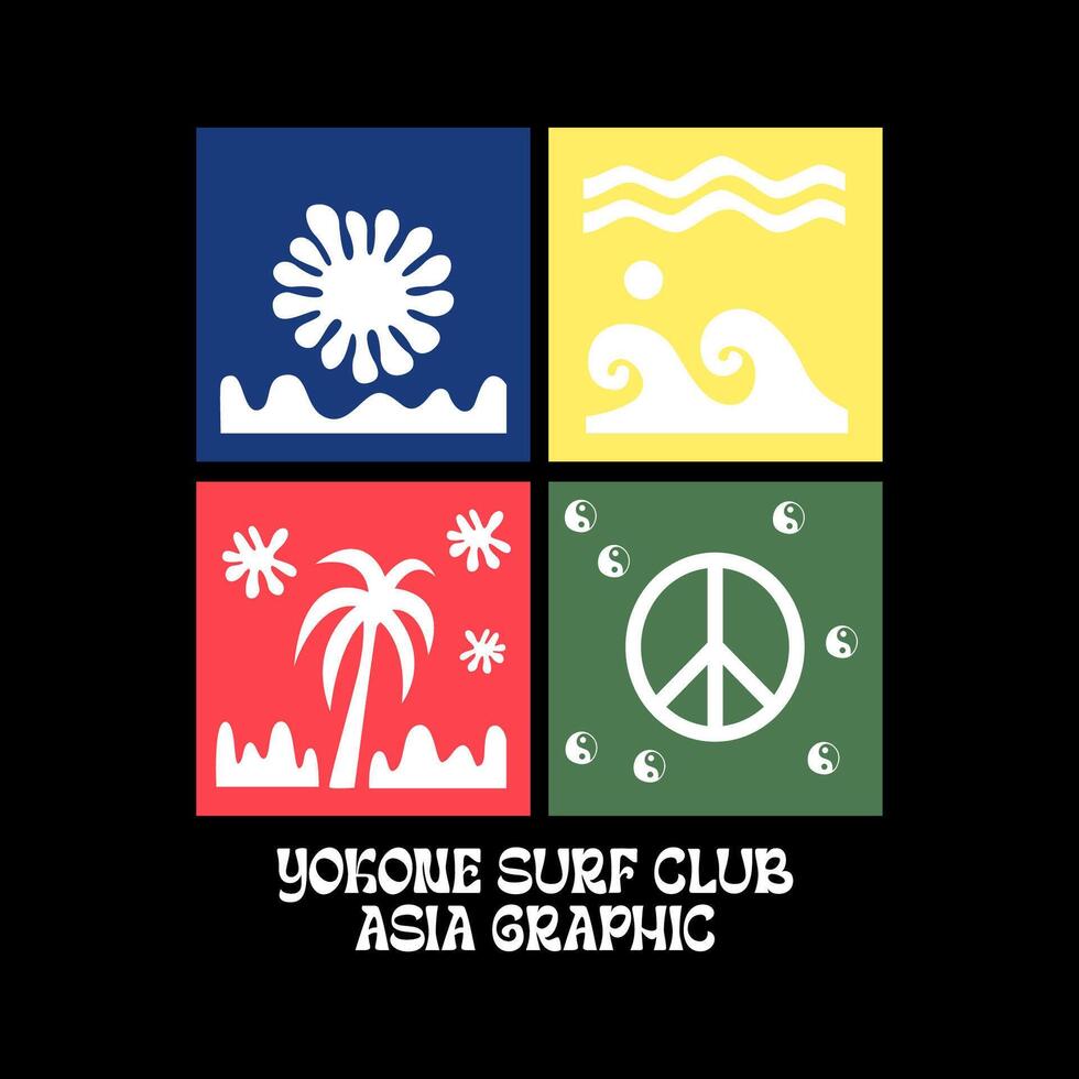Exploring Surfing with a Japanese Twist Groovy Asia T-Shirt Design vector