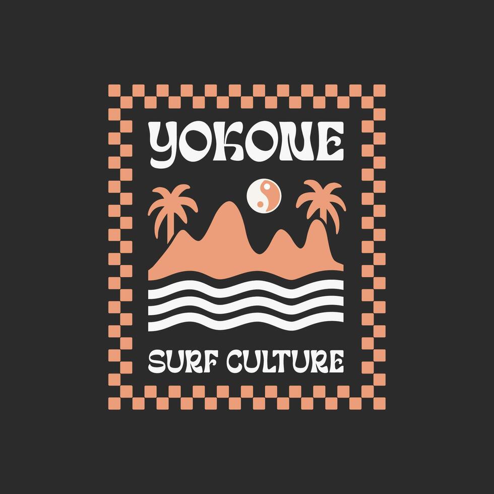 Exploring Surfing with a Japanese Twist Groovy Asia T-Shirt Design vector