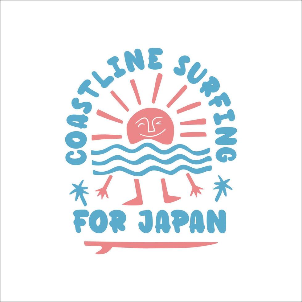 Exploring Surfing with a Japanese Twist Groovy Asia T-Shirt Design vector