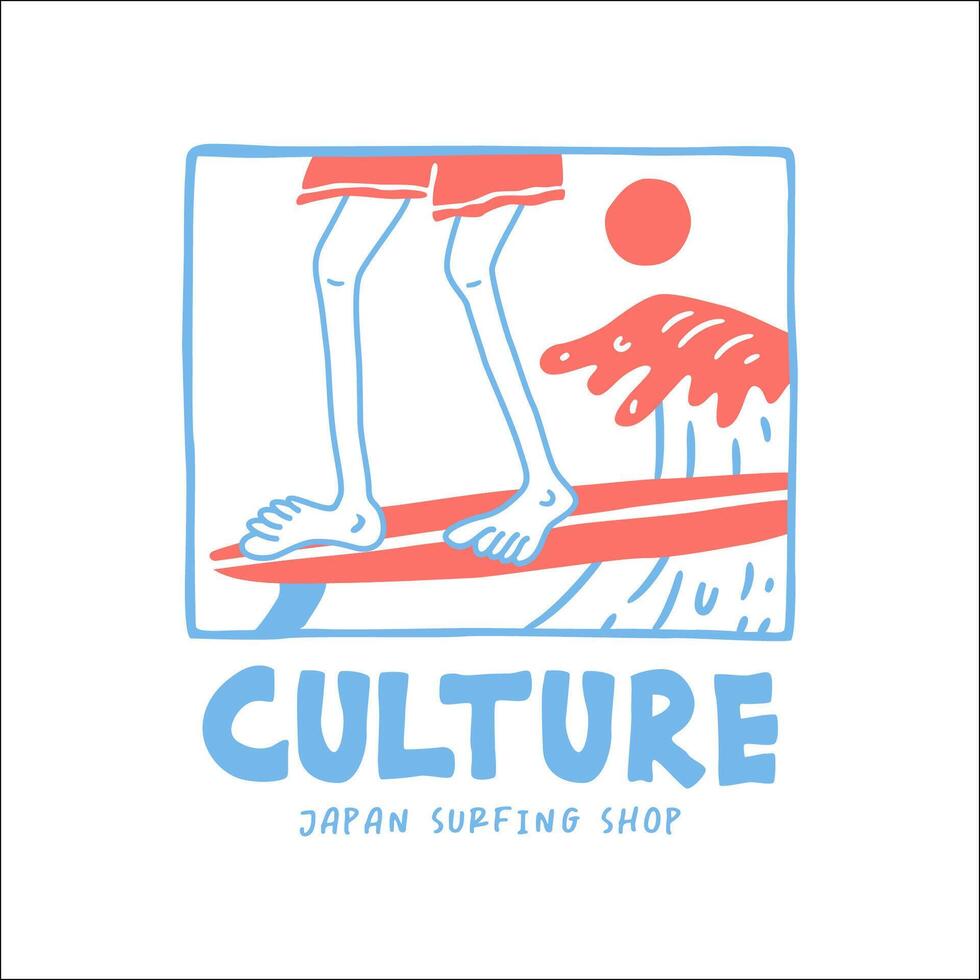 Exploring Surfing with a Japanese Twist Groovy Asia T-Shirt Design vector