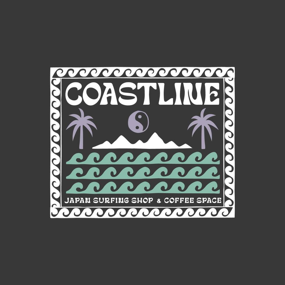 Exploring Surfing with a Japanese Twist Groovy Asia T-Shirt Design vector