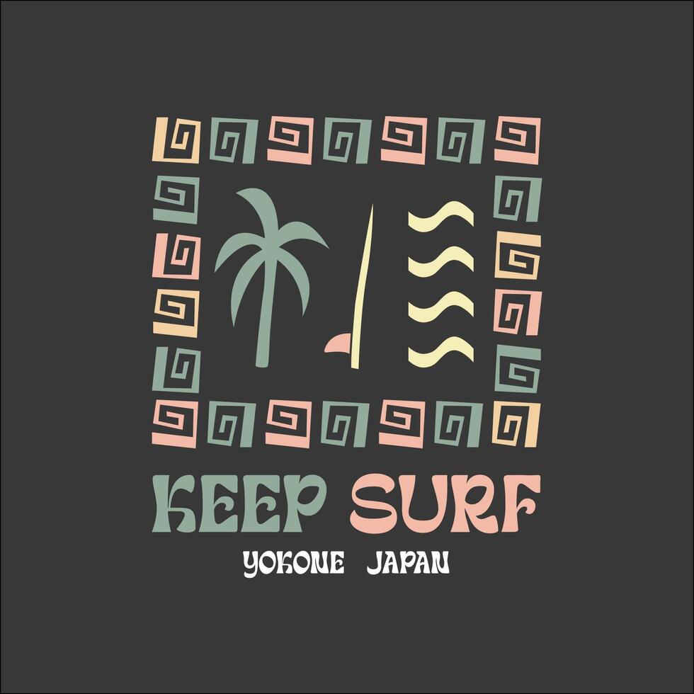 Exploring Surfing with a Japanese Twist Groovy Asia T-Shirt Design vector