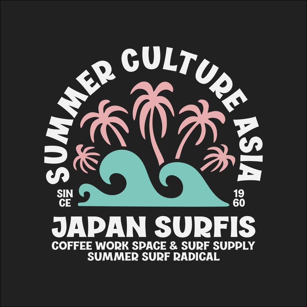 Exploring Surfing with a Japanese Twist Groovy Asia T-Shirt Design vector