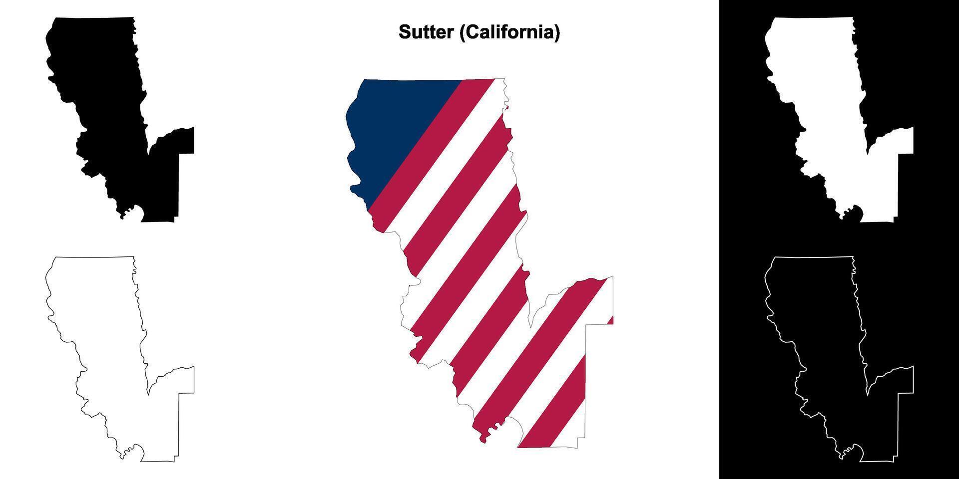 Sutter County, California outline map set vector