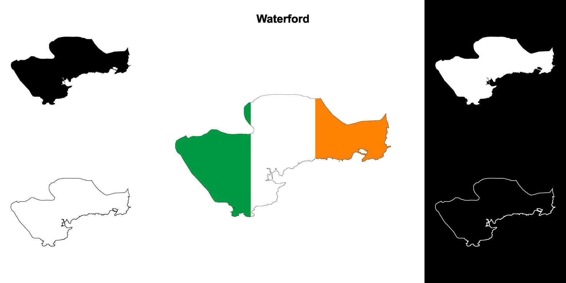 Waterford county outline map set vector