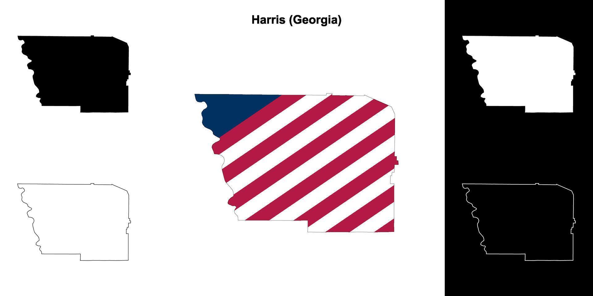 Harris County, Georgia outline map set vector