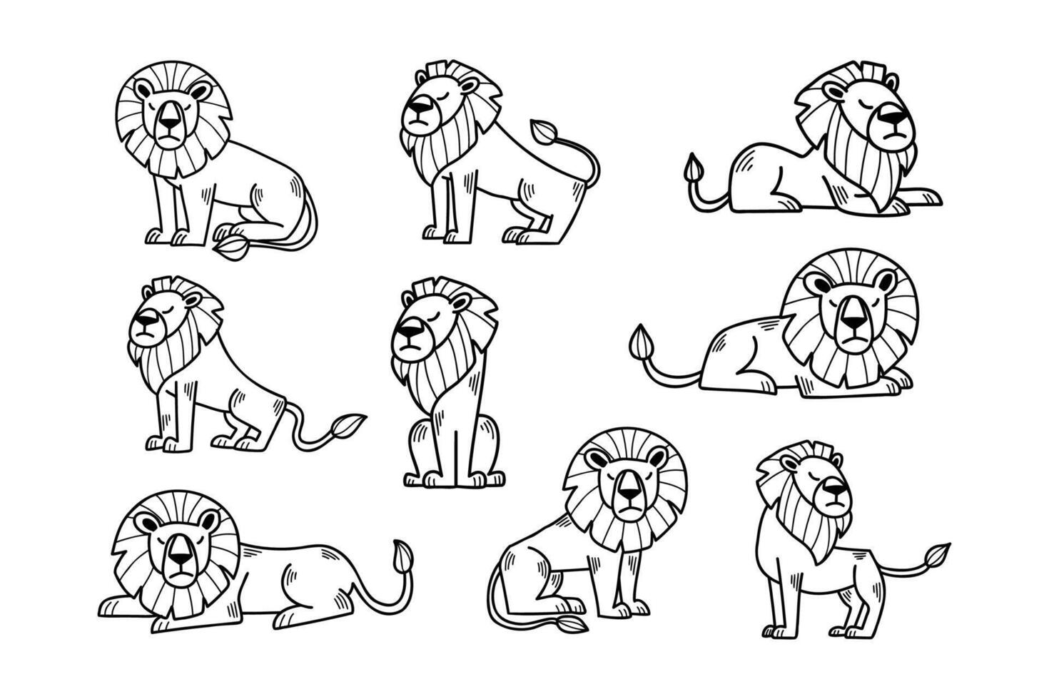 A series of cartoon lions in various poses vector